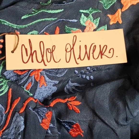 Chloe Oliver Cobalt Long Sleeve Embroidered Surplice Dress w/ Elastic Waist SSS - Picture 7 of 8